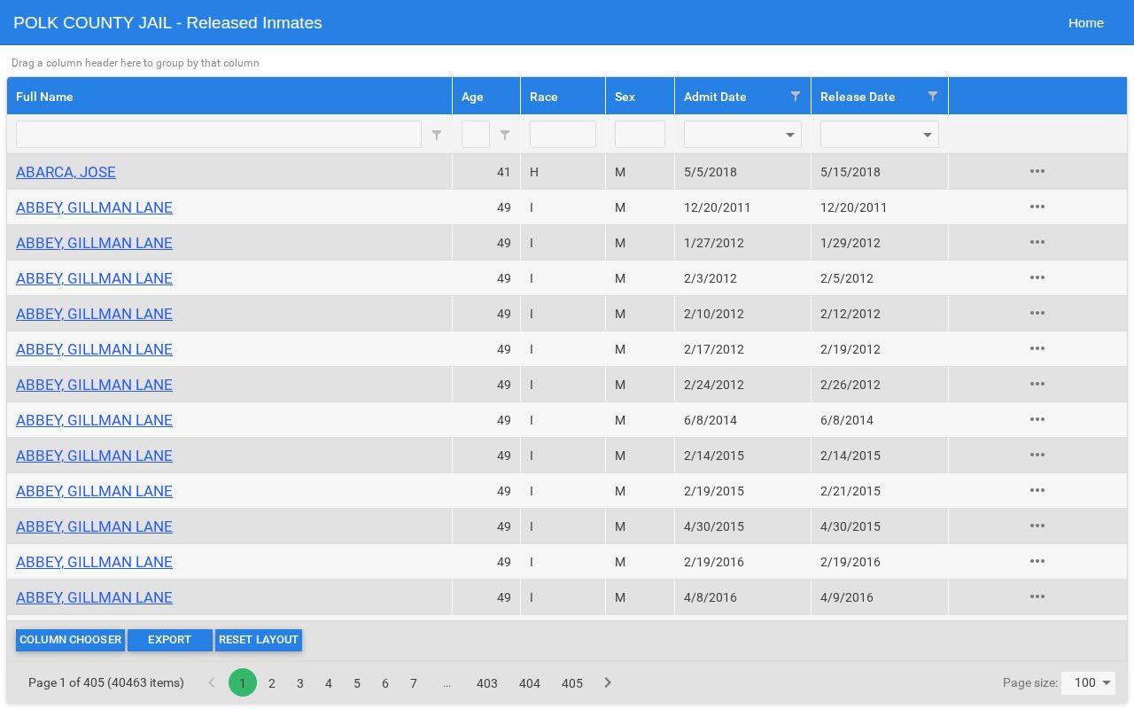Polk County released inmate mugshot archive and booking record fields