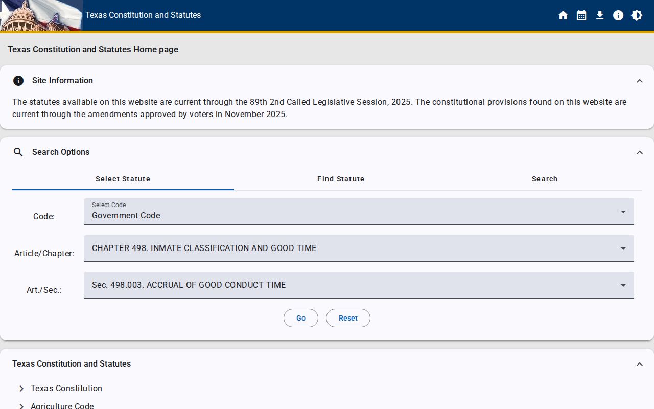Texas good conduct statute affecting Polk County projected release dates
