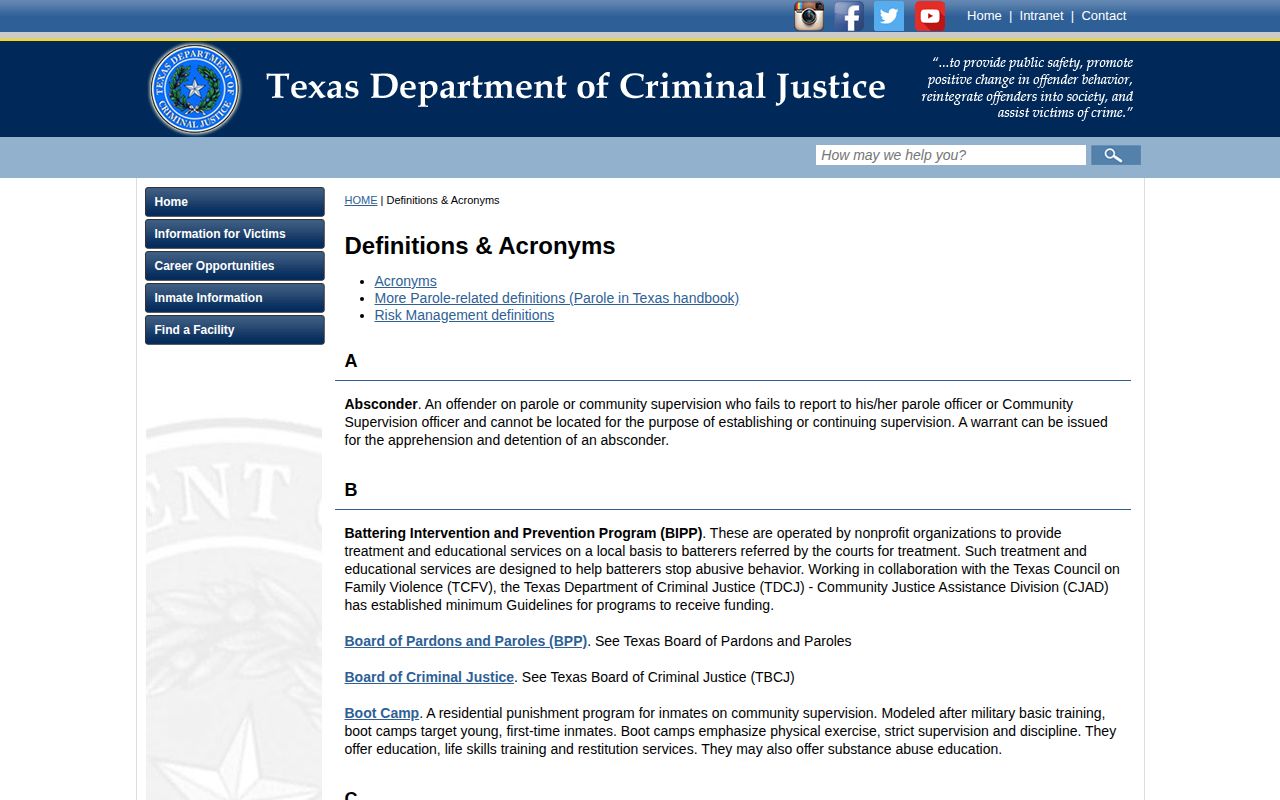 Official TDCJ definition of Polk County projected release date